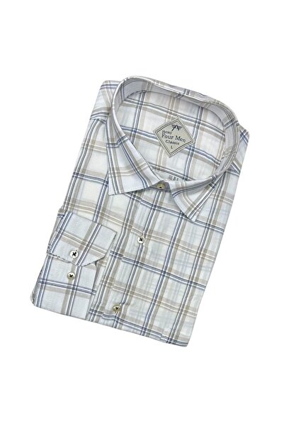 GÖMLEK GALERİSİ Men's Classic Wide Cut Plaid Cotton Long Sleeve Shirt