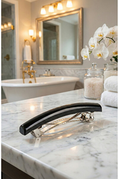 Happyline Vintage Otomatik Siyah Toka Klipsli Toka Muz Toka Otomatik Toka 9 cm