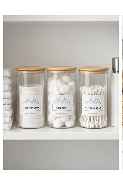 Durina Living Bambu Kapaklı Cam Banyo Saklama Kavanozu 3lü –Pamuk Makyaj Pedi...