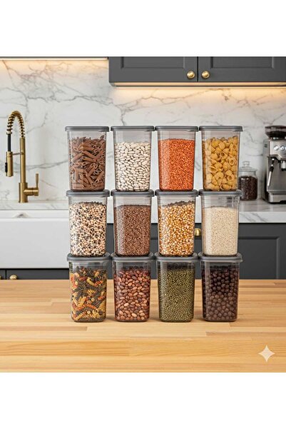 EBA HOME مجموعة من 12 وعاء لتخزين المواد الغذائية مع ملصقات وأغطية مانعة للتس...