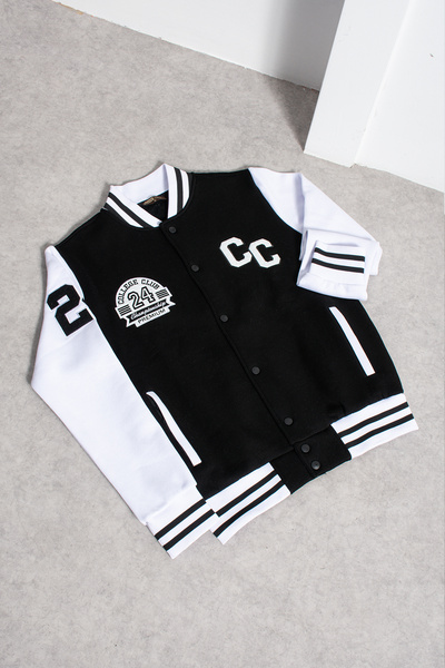 grand coco Erkek 3 İplik Şardonlu Siyah Beyaz Kolej Ceket