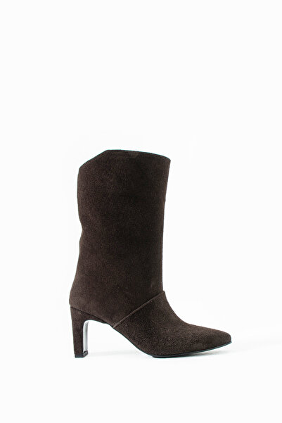 Sira Official Liora Brown Suede Genuine Leather Heeled Boots