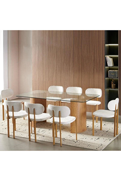 Tasamem Dafia Rectangular glass dining table with 8 chairs