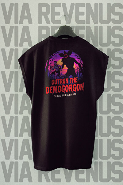 Vordevia Outrun of Demogorgon / Cardio Gym Back Printed Zero Sleeve 100% Cotton Sports Tshirt