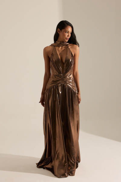 BETTY & SAM Nantes Metalik Bronz Uzun Elbise