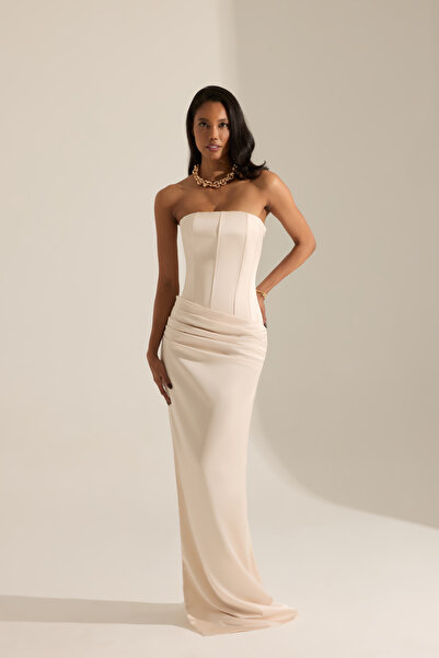 BETTY & SAM Daisy Ekru Straplez Gece Elbisesi