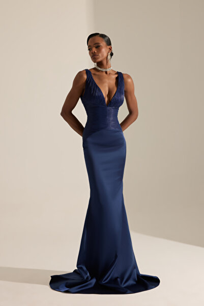 BETTY & SAM Toulouse Lacivert Saten Gece Elbisesi