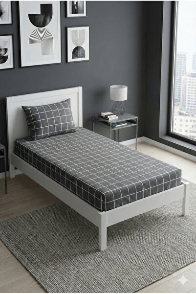 Home Square Patterned Single Fitted Sheet Set 100X200 cm