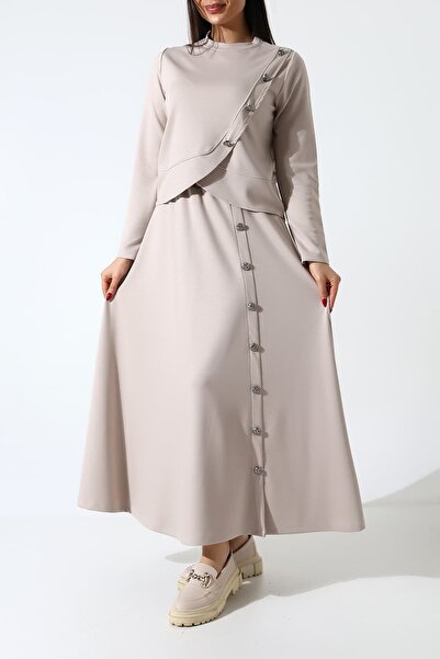 Sabr Polyviscose Asymmetrical Patchwork Buttoned Blouse & High Waist Skirt Se...