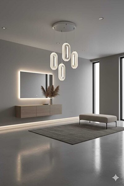 AURA LIGHTING Krom 4'Lü Elips Akrilik Kristal Sarkıt 3 Renk LED Modern Avize ...