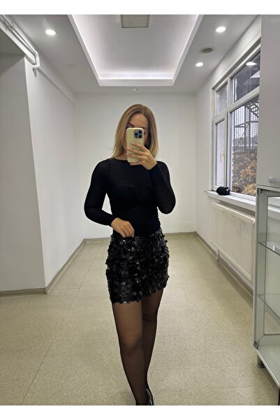 Butik SİYAH PULLU İÇİ ŞORTLU ETEK