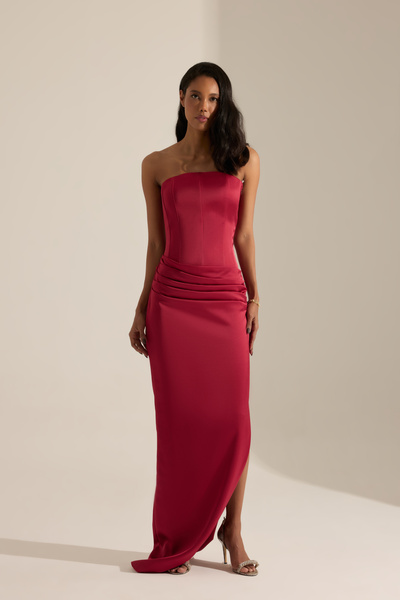 BETTY & SAM Daisy Koyu Kırmızı Straplez Gece Elbisesi