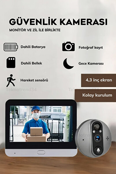 Bakeey Kameralı Akıllı Kapı Zili Hareket Sensörlü, Gece Görüşlü, Mikrofonlu &...