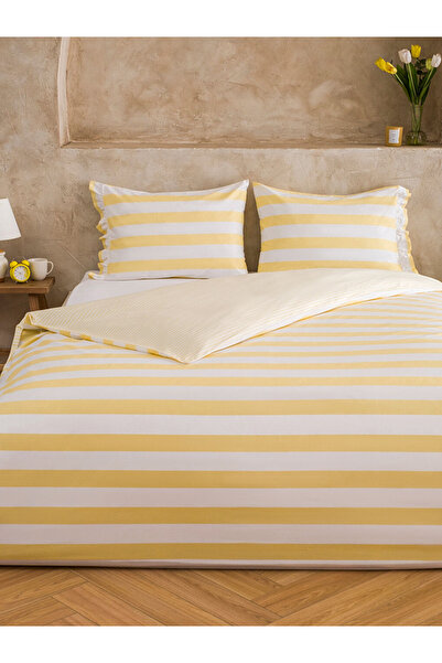 LC Waikiki Yellow Striped Double Duvet Cover Set