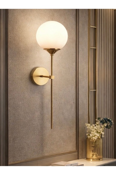 Mon Chevalon Luxury Mat Glop Camlı Pilli Aplik Duvar Aplik Eskitme Gold Gövde...