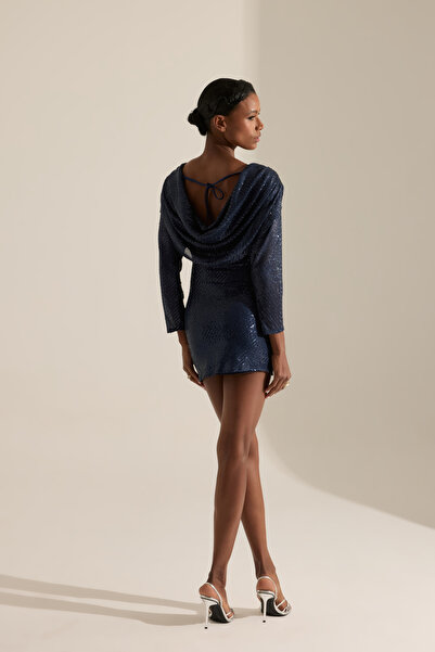 BETTY & SAM Chaster Koyu Mavi Payet Mini Elbise