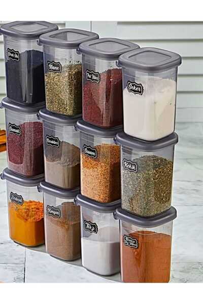 EBA HOME طقم علب توابل 12 قطعة مع ملصقات وأغطية مانعة للتسرب سعة 450 مل مع 25...