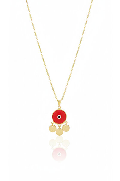AFRODİTGOLDBUJİTERİ Gold Necklace with Red Sequins with Evil Eye