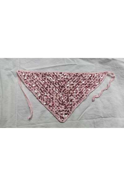 Kahvemavii Pullu Pembe Örgü Bandana