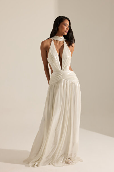 BETTY & SAM Nantes Metalik Beyaz Uzun Elbise