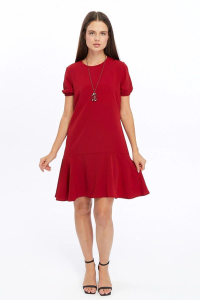 Zeta Group Women's Burgundy Crew Neck Pleated Detail Elegant Midi Dress - Burgundy - Ilc2.40R33T-1V00-44Brd