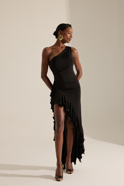 BETTY & SAM Lyon Siyah Yırtmaçlı Uzun Elbise