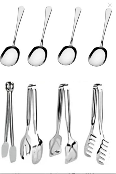 Online Kapında Lüks 8'li Servis Gereçleri Seti; 4 Adet Çelik Servis Kaşığı, 4...