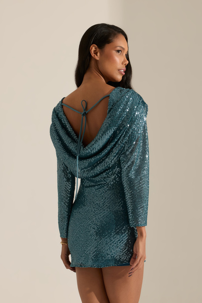 BETTY & SAM Chaster Petrol Mavisi Payet Mini Elbise