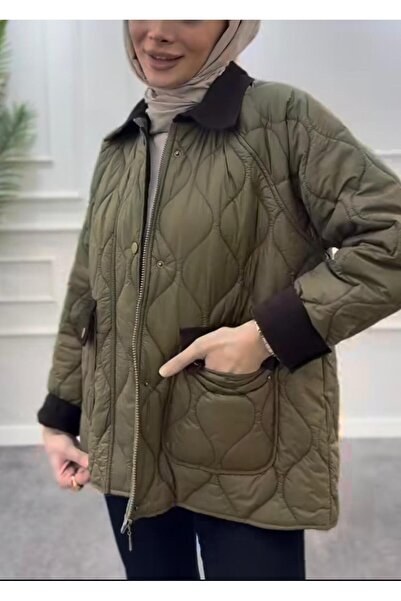 afran collection ceket kapitone fermuarlı çıt çıt detaylı ince mont haki renk