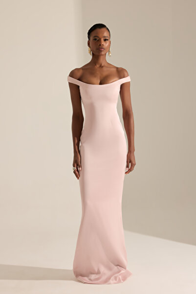 BETTY & SAM Marsala Pudra Saten Gece Elbisesi