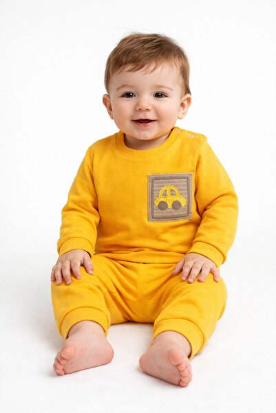 MixMax Bebe Erkek Bebek Cep Görünümlü Araba Uzun Kollu Alt Üst Bebek Takımı %...