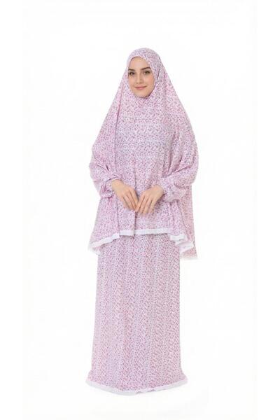 OULABİMİR Women's Lace Detailed Floral Patterned Prayer Dress Set – Hijab