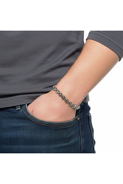 AKSESUARIM Men's Box Cuban Steel Chain Bracelet 6mm