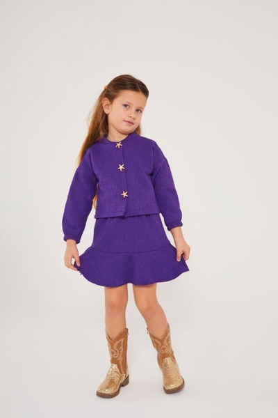 Pinkitokids Star Buttoned Girl's Suit-Purple