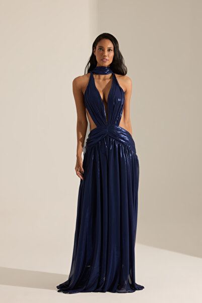 BETTY & SAM Nantes Metalik Lacivert Uzun Elbise