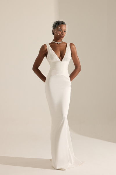 BETTY & SAM Toulouse Beyaz Saten Gece Elbisesi