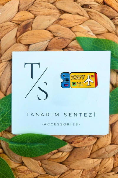 Tasarım Sentezi Rozet Metal Broş Sarı Uçak Bileti Seyahat Tatil Check-in Tick...