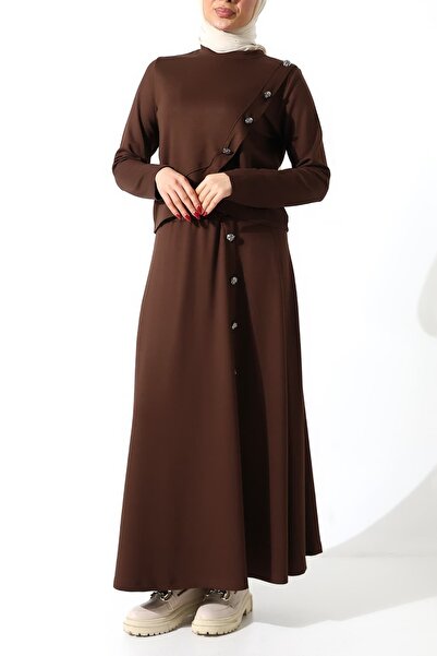 Sabr Polyviscose Asymmetrical Patchwork Buttoned Blouse & High Waist Skirt Se...