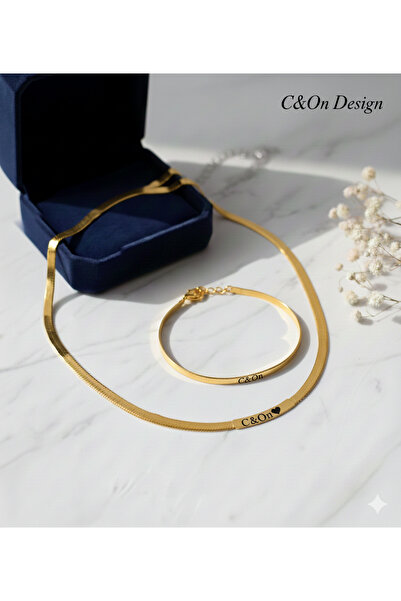 C&On Design Kişiye Özel İsim Yazılı İtalyan Ezme Zincir Kolye Bileklik Seti -...