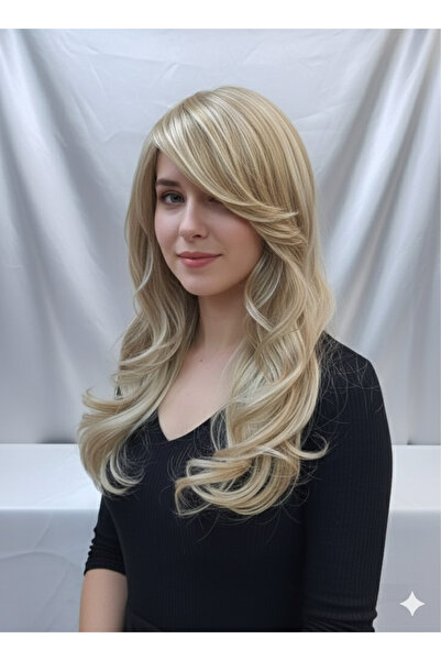 Takıcım Pırıltı Sarı uzun dalgalı peruk