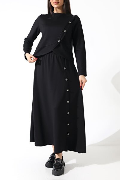 Sabr Polyviscose Asymmetrical Patchwork Buttoned Blouse & High Waist Skirt Se...