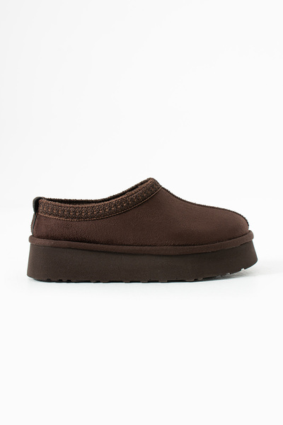 Sira Official Petite Brown Suede Fur-Lined Sabo Slippers