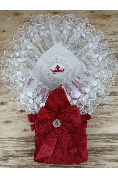 Marsilyan Newborn Palace Velvet Crown Embroidered Pearl Bow Double Lace Veil ...