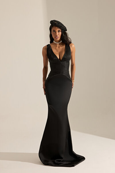 BETTY & SAM Toulouse Siyah Saten Gece Elbisesi