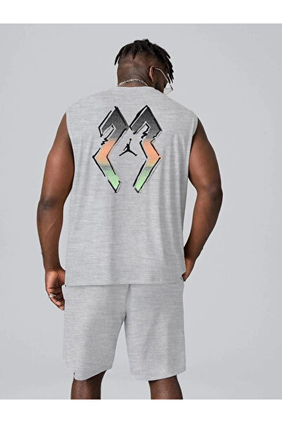 MODA Men's Back Printed Zero Sleeve Double Shorts Set - Gray