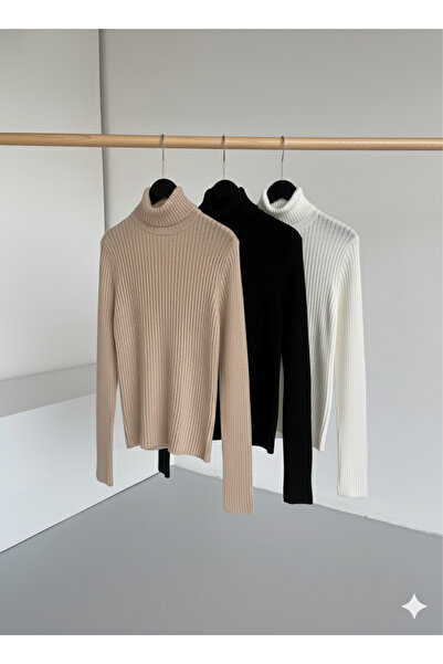 J JAKARLI Set of 3 Soft Textured Winter Cotton Turtleneck Fleece-Lined Slimfi...
