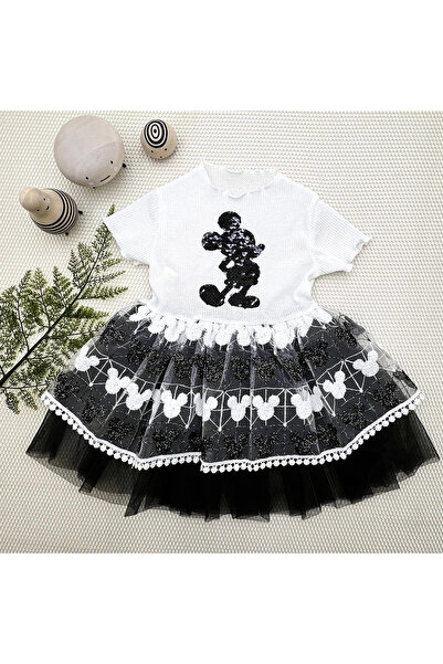 Marsilyan 1-2-3 Years Sequined Mickey Printed Embroidery Skirt Baby Girl Dress