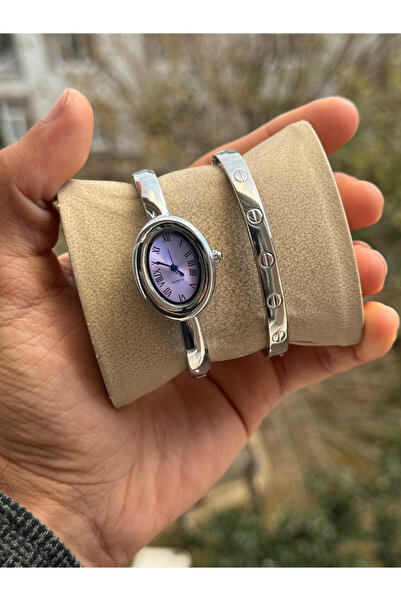 Tulpar Handcuff Model Oval Vintage Case Women's Wristwatch with Bracelet Gift