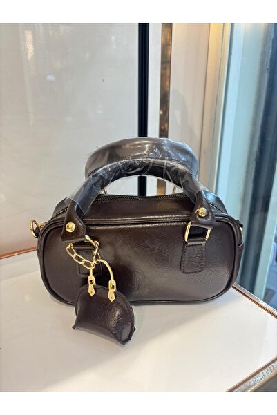 Larolina Bitter Brown Faux Leather Women's Hand and Shoulder Bag with Snap Fasteners and Adjustable Strap