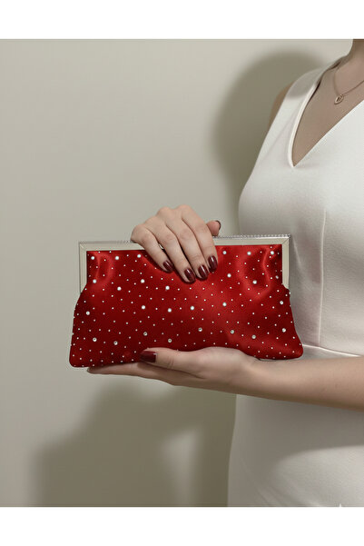 DMR PLACE Women's Crystal Stone Satin Evening Dress Portfolio Clutch Bag